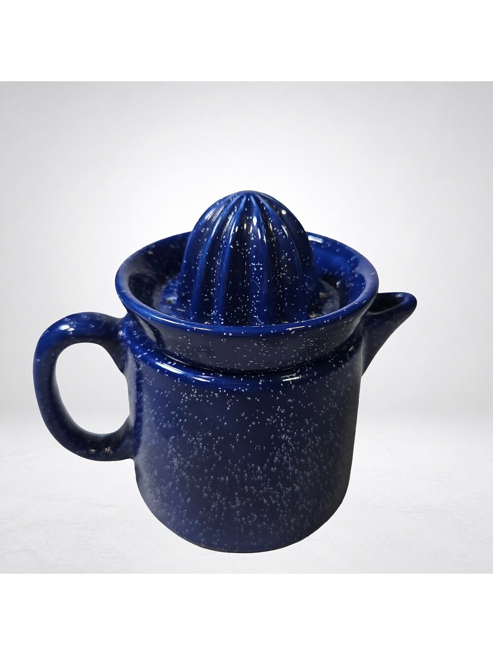 Navy Speckled Stoneware Citrus Reamer & Pitcher, 2pc